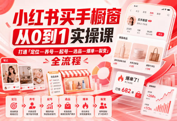 小红书买手橱窗从0到1实操课，打通「定位—养号—起号—选品—爆单—裂变」全流程 - 臻优资源网