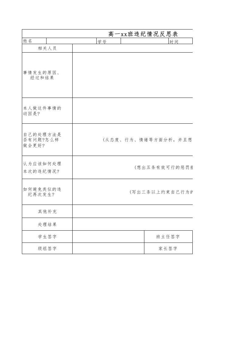 违纪情况反思表 - 臻优资源网