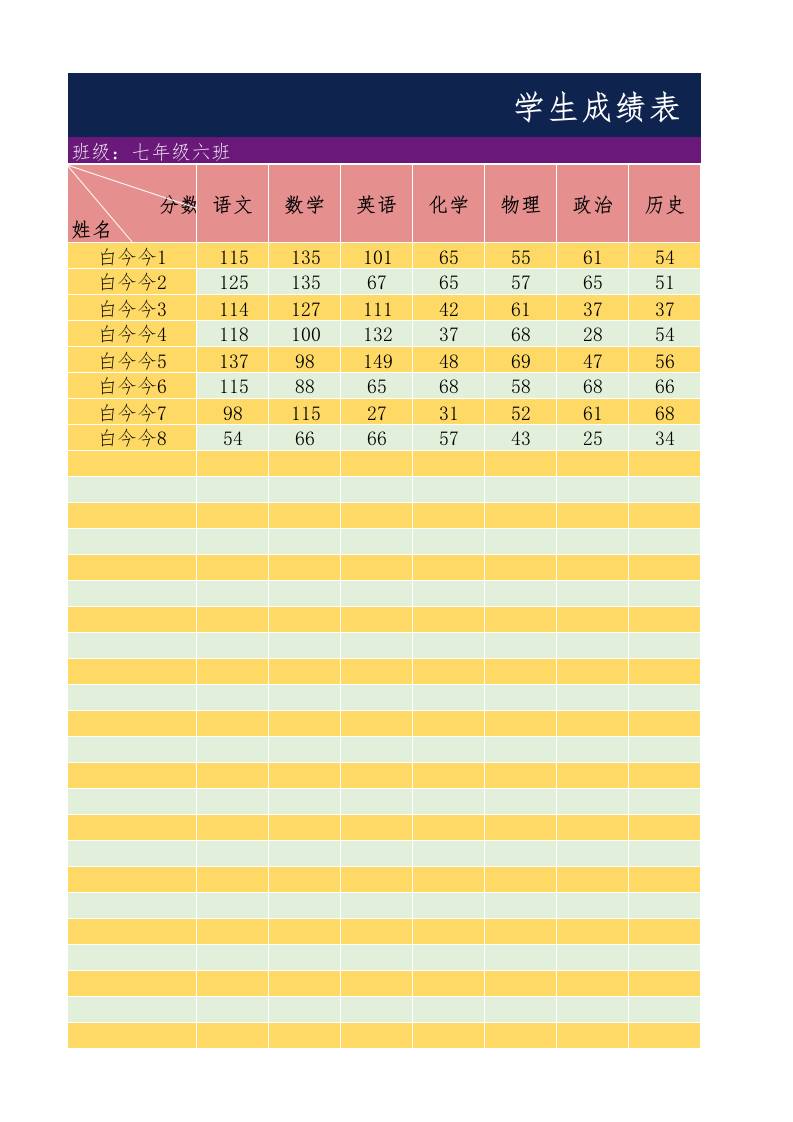 学生成绩表（带公示，成绩自动排名、自动归类）1 - 臻优资源网