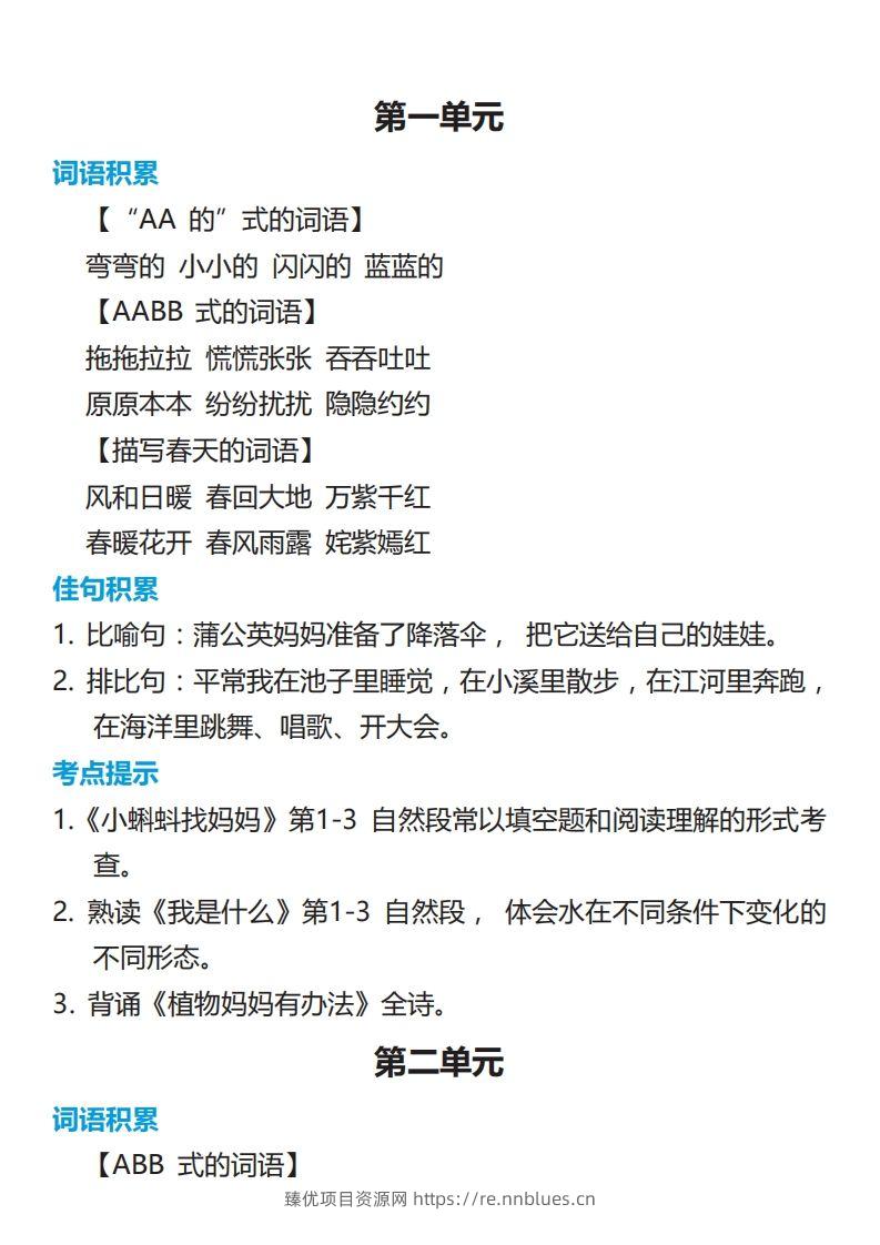 二年级语文上册词语归类积累课文佳句汇总 - 臻优资源网