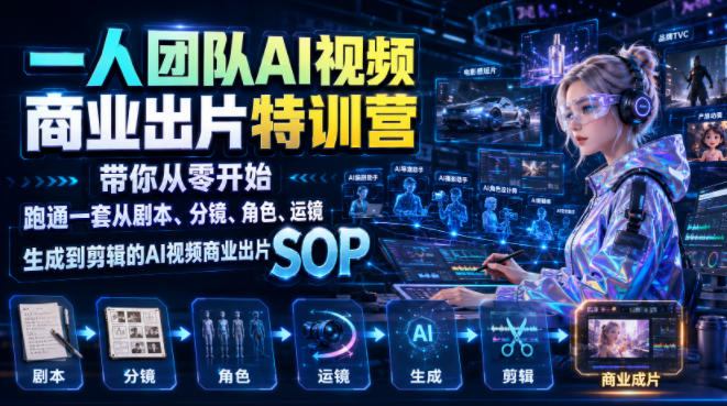 一人团队AI视频商业出片实战课：带你从零开始跑通一套从剧本、分镜、角色、运镜、生成到剪辑的AI视频商业出片SOP - 臻优资源网