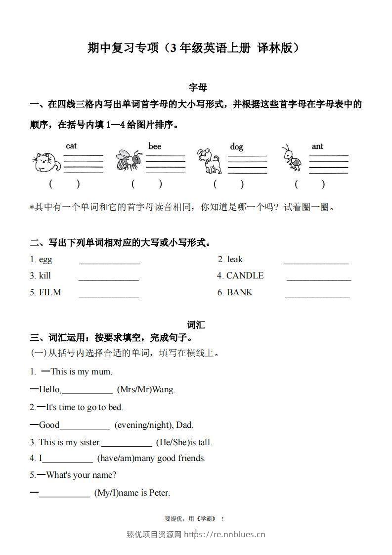 期中复习专项（三上英语译林版） - 臻优资源网