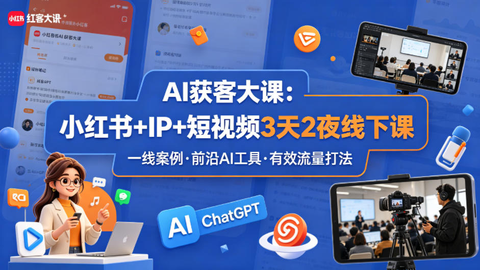 AI获客大课小红书+IP+短视频3天2夜线下课，用最真实的一线案例，最前沿的AI工具，最有效的流量打法 - 臻优资源网