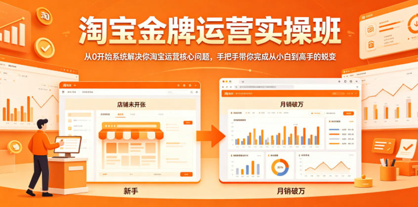 淘宝金牌运营实操班，从0开始系统解决你淘宝运营核心问题，手把手带你完成从小白到高手的蜕变 - 臻优资源网