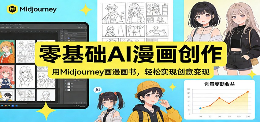 零基础AI漫画创作：用Midjourney画漫画书，轻松实现创意变现 - 臻优资源网