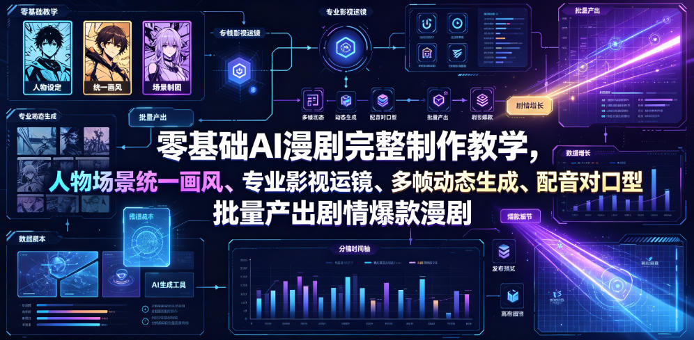 零基础AI漫剧完整制作教学，人物场景统一画风、专业影视运镜、多帧动态生成、配音对口型，批量产出剧情爆款漫剧 - 臻优资源网