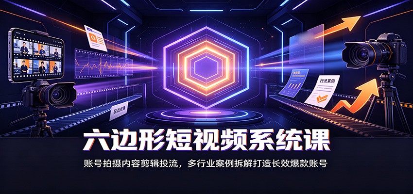 六边形短视频系统课：账号拍摄内容剪辑投流，多行业案例拆解打造长效爆款账号 - 臻优资源网