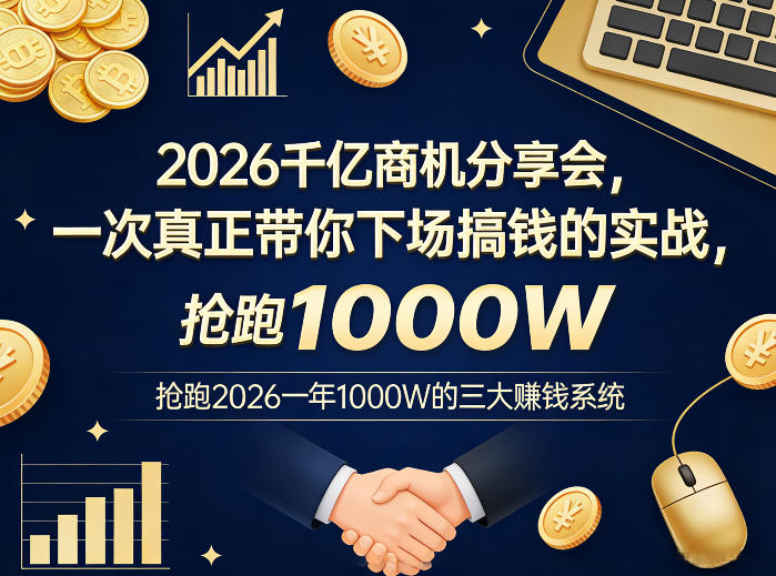 2026千亿商机分享会，一次真正带你下场搞钱的实战，抢跑2026一年1000W的三大賺钱系统 - 臻优资源网