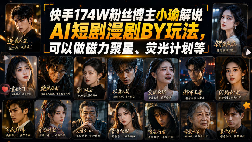 快手174W粉丝博主小瑜解说AI短剧漫剧搬运玩法，可以做磁力聚星、荧光计划等 - 臻优资源网