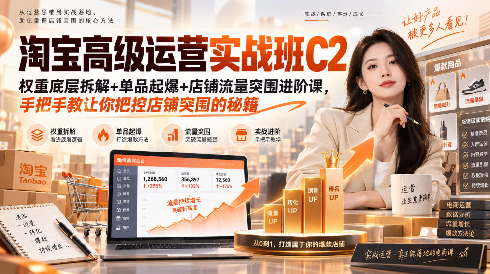 淘宝高级运营实战班C2｜权重底层拆解+单品起爆+店铺流量突围进阶课，手把手教让你把控店铺突围的秘籍 - 臻优资源网