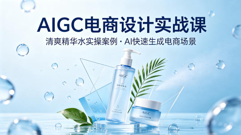 AIGC电商设计实战课，以清爽精华水为实操案例，教你用AI快速生成电商场景 - 臻优资源网