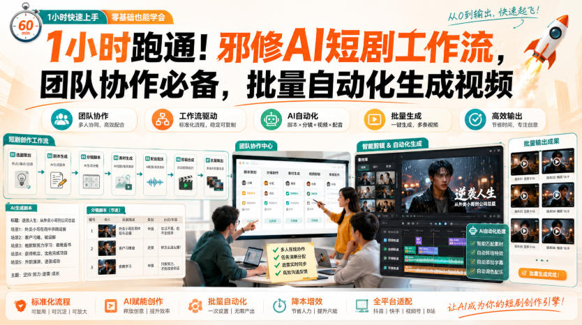 1小时跑通！邪修AI短剧工作流，团队协作必备，批量自动化生成视频 - 臻优资源网