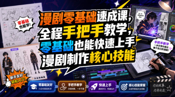 漫剧零基础速成课，全程手把手教学，零基础也能快速上手漫剧制作核心技能 - 臻优资源网