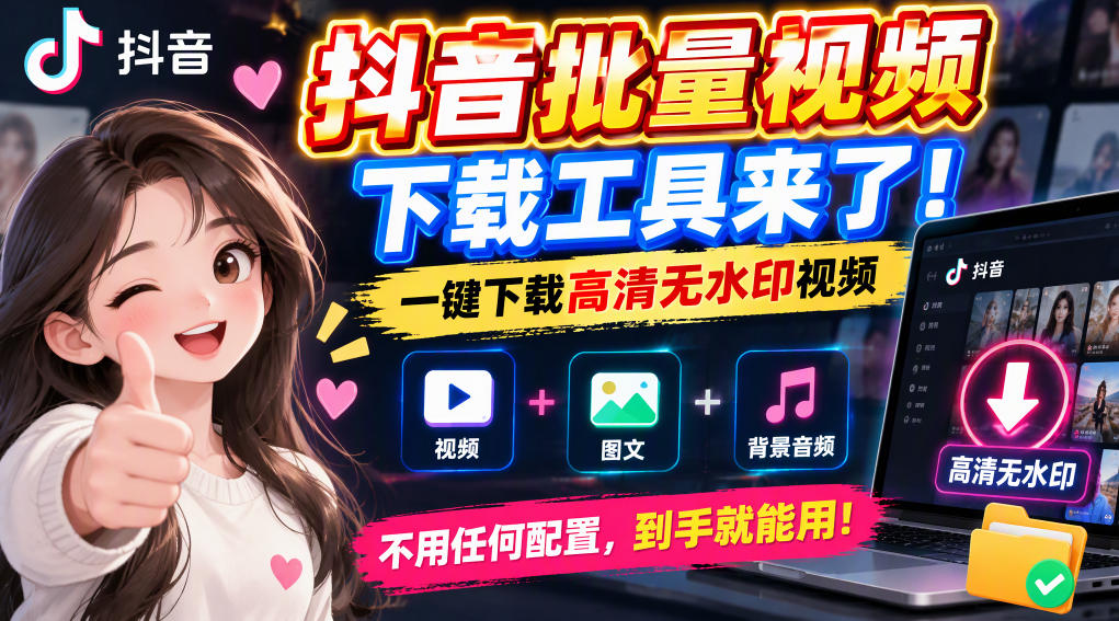 抖音批量视频下载工具，一键下载高清无水印视频，到手就能用 - 臻优资源网