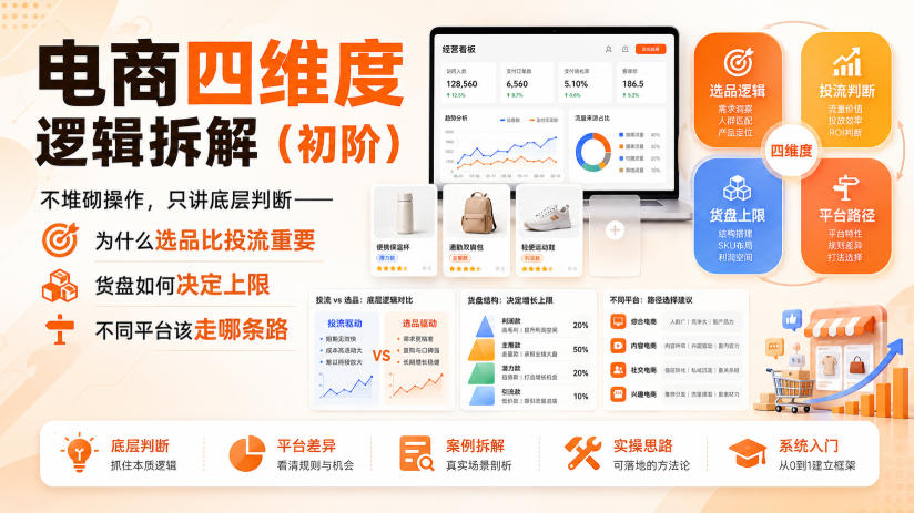 电商四维度逻辑拆解（初阶）不堆砌操作，只讲底层判断——为什么选品比投流重要、货盘如何决定上限、不同平台该走哪条路 - 臻优资源网