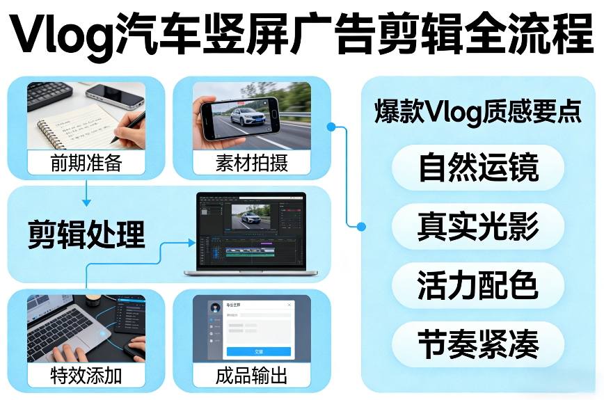 Vlog感觉汽车竖屏广告剪辑脚本全流程，拿捏爆款Vlog质感 - 臻优资源网