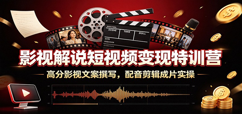 影视解说短视频变现特训营：高分影视文案撰写，配音剪辑成片实操 - 臻优资源网