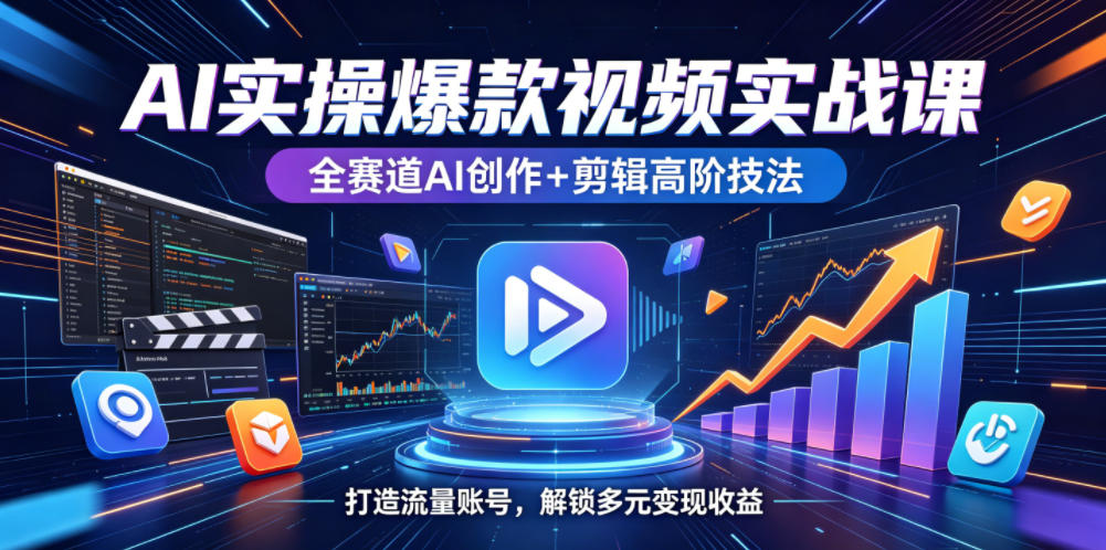 AI实操爆款视频实战课，全赛道AI创作+剪辑高阶技法，打造流量账号，解锁多元变现收益 - 臻优资源网