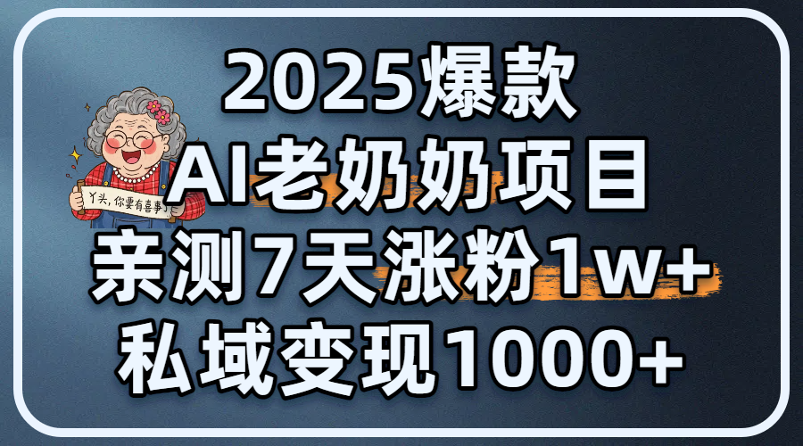 2025爆款 AI 老奶奶项目:亲测 7 天涨粉 1W+,私域变现 1000+ - 臻优资源网