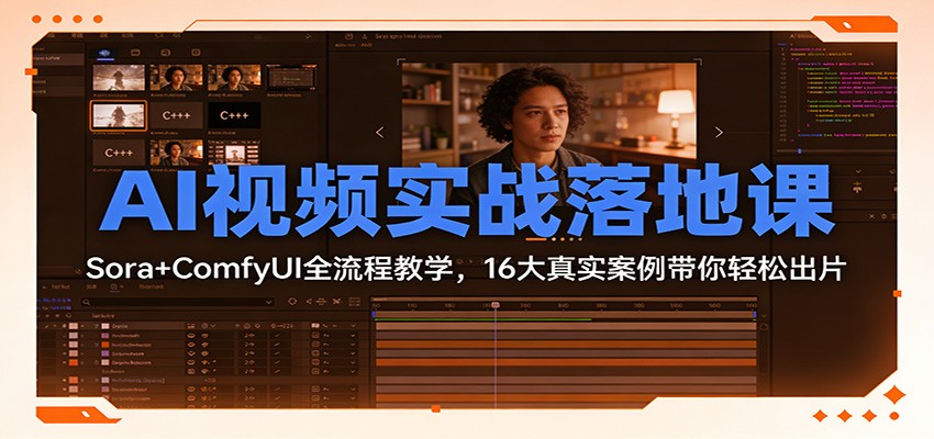 AI视频实战落地课:Sora+ComfyUI全流程教学,16大真实案例带你轻松出片 - 臻优资源网