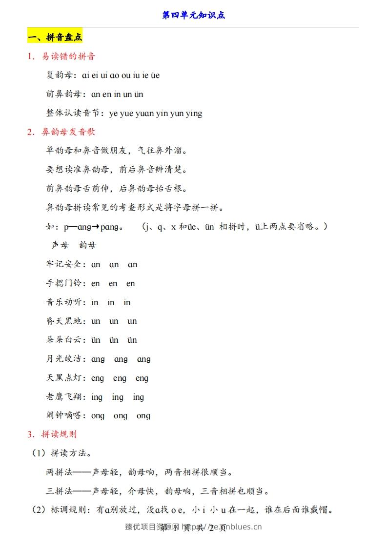 【24新教材】一上语文第4单元知识点梳理 - 臻优资源网