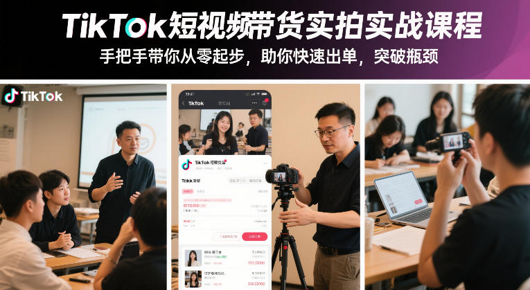 TikTok短视频带货实拍实战课程，手把手带你从零起步，助你快速出单，突破瓶颈 - 臻优资源网