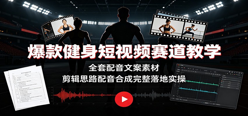 爆款健身短视频赛道教学：全套配音文案素材，剪辑思路配音合成完整落地实操 - 臻优资源网