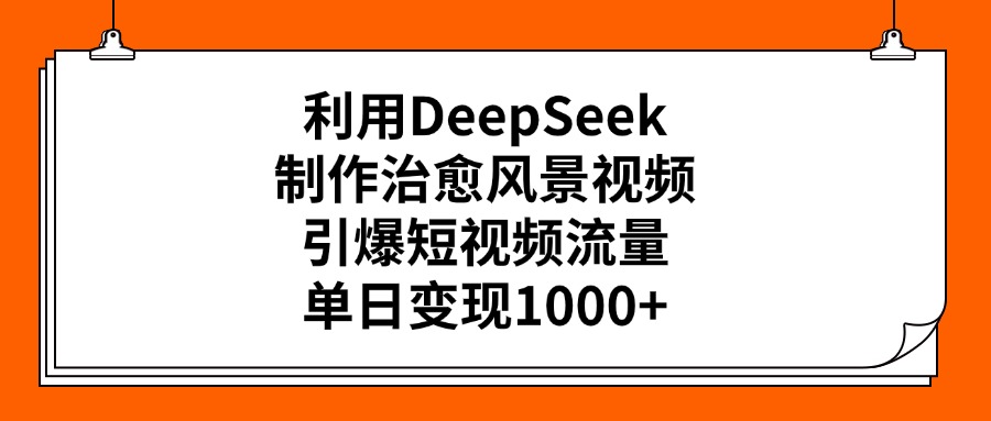 利用DeepSeek制作，治愈风景视频，引爆短视频流量，单日变现1000+ - 臻优资源网