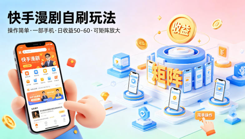快手漫剧自刷玩法,操作简单,一部手机就可以做,一天50-60收益,可矩阵放大【揭秘】 - 臻优资源网