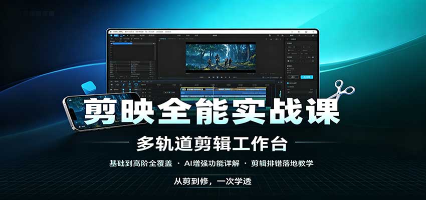 剪映全能实战课：基础到高阶全覆盖，AI增强功能，剪辑排错落地教学 - 臻优资源网