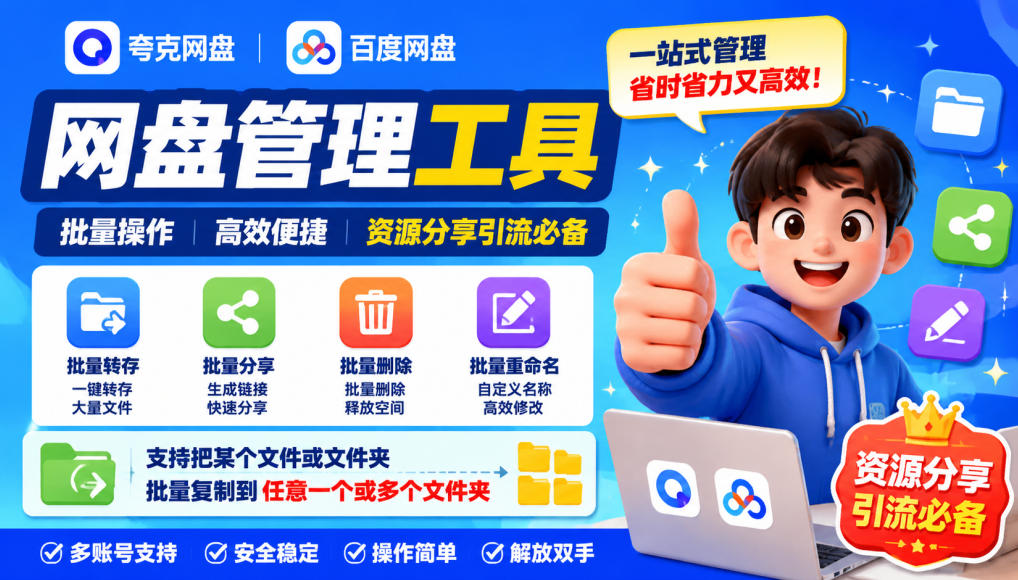 夸克网盘批量文件重命名，批量转存、批量分享、批量复制，内置AI功能 - 臻优资源网