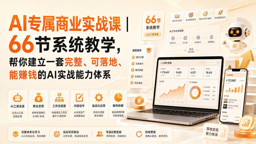 AI专属商业实战课｜66节系统教学，帮你建立一套完整、可落地、能賺钱的AI实战能力体系 - 臻优资源网