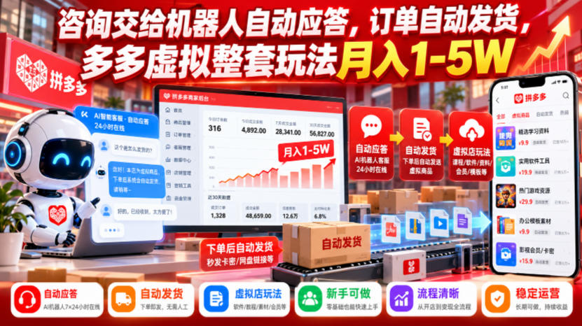咨询交给机器人自动应答，订单自动发货，多多虚拟整套玩法月入1-5W【揭秘】 - 臻优资源网