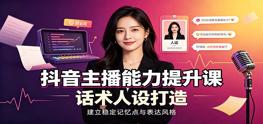 抖音主播能力提升课：账号底层逻辑，直播间搭建调试，话术人设打造全套教学 - 臻优资源网