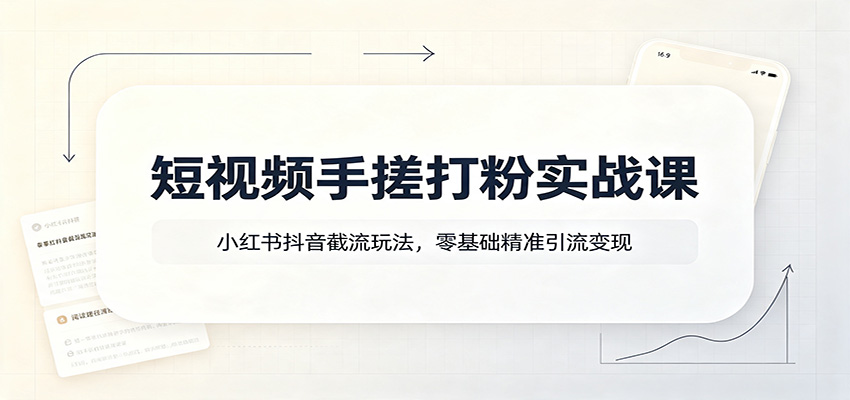 短视频手搓打粉实战课：小红书抖音截流玩法，零基础精准引流变现 - 臻优资源网