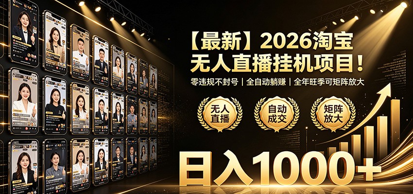最新2026淘宝无人直播挂机项目！零违规不封号，全自动躺赚，日入1000+ - 臻优资源网
