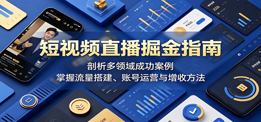 短视频直播掘金指南：剖析多领域成功案例，掌握流量搭建、账号运营与增收方法 - 臻优资源网