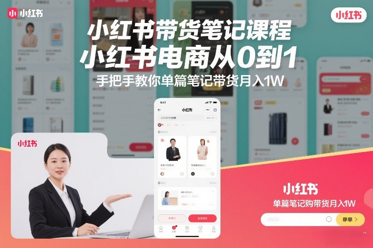 小红书带货笔记课程，小红书电商从0到1，手把手教你单篇笔记带货月入1W - 臻优资源网