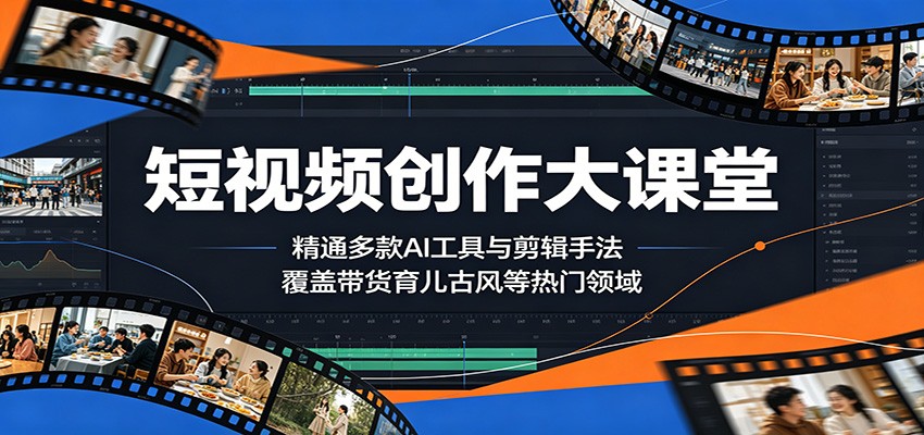 短视频创作大课堂：精通多款AI工具与剪辑手法，覆盖带货、育儿、古风等热门领域 - 臻优资源网