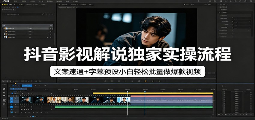 抖音影视解说独家实操流程，文案速通+字幕预设小白轻松批量做爆款视频 - 臻优资源网