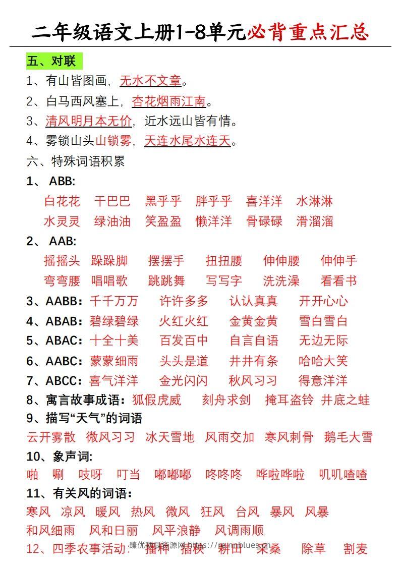 图片[2] - 【单元必备重点知识汇总】二上语文 - 臻优资源网