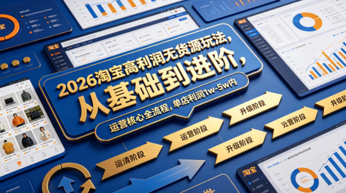 2026淘宝高利润无货源玩法，从基础到进阶，运营核心全流程，单店利润1w-5w内 - 臻优资源网