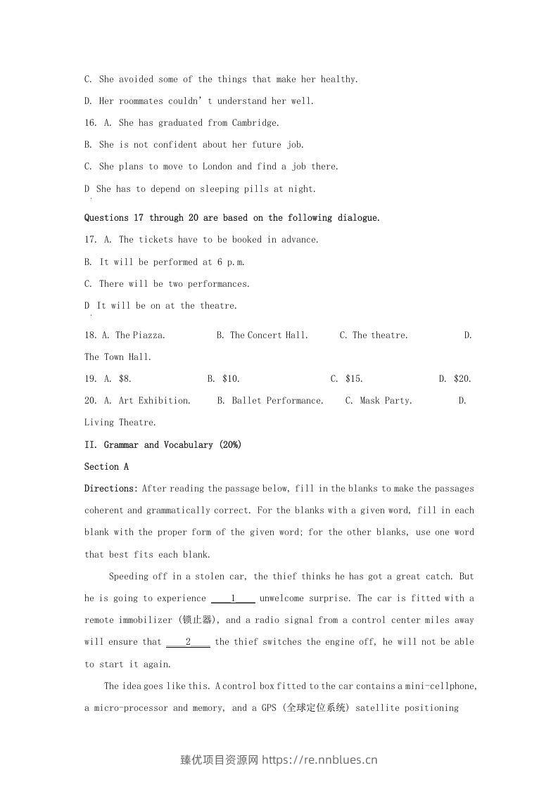 图片[3] - 2021-2022学年上海市金山区高三上学期期中英语试题及答案(Word版) - 臻优资源网