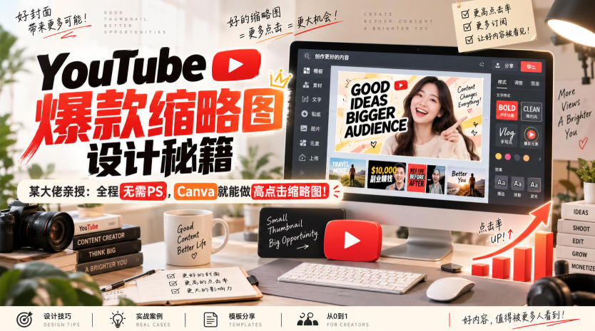 YouTube爆款缩略图设计秘籍，某油管大佬（610万订阅者）亲授，全程无需PS，Canva就能做高点击缩略图！【原创双语字幕】 - 臻优资源网