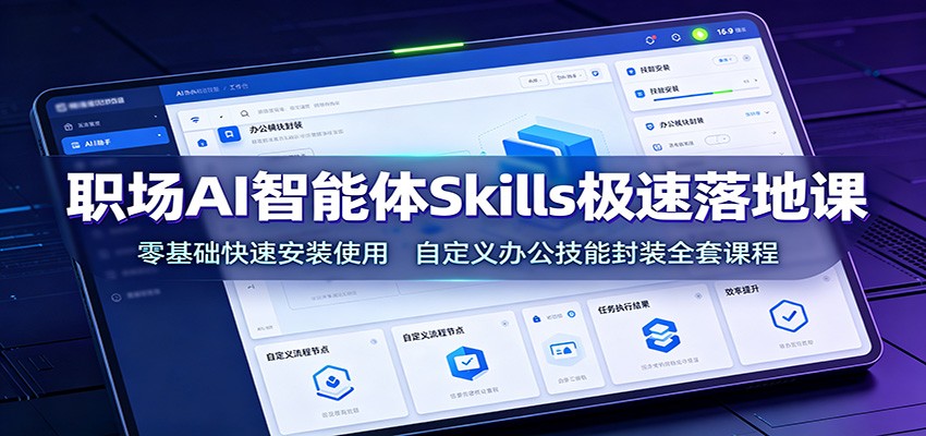 职场AI智能体Skills极速落地课：零基础快速安装使用，自定义办公技能封装全套课程 - 臻优资源网