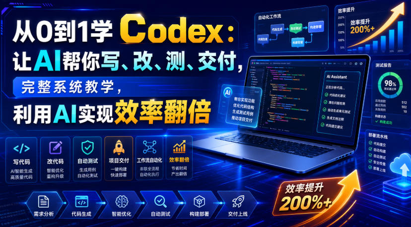 从0到1学Codex：让AI帮你写、改、测、交付，完整系统教学，利用AI实现效率翻倍 - 臻优资源网