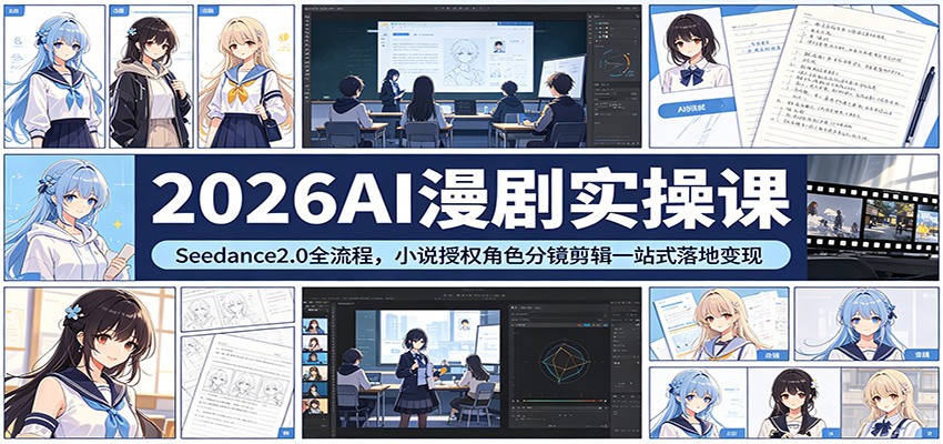 2026AI漫剧实操课：Seedance2.0全流程，小说授权角色分镜剪辑一站式落地变现 - 臻优资源网