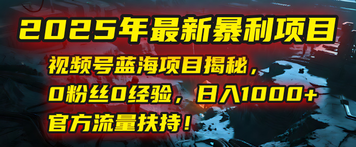 2025年最新暴利项目：视频号蓝海项目揭秘，0粉丝0经验，日入1000+，官方流量扶持！ - 臻优资源网