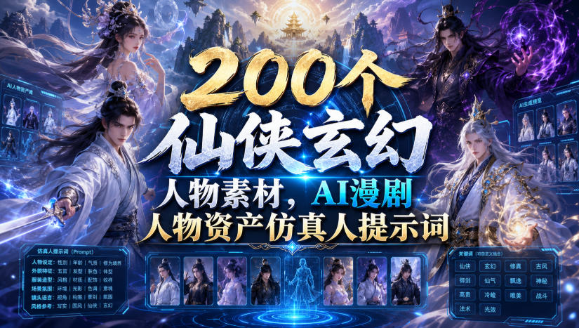 200个仙侠玄幻人物素材，AI漫剧人物资产仿真人提示词 - 臻优资源网
