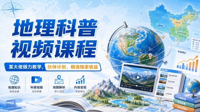 地理科普视频课程，某大佬倾力教学，伙伴计划、精选独家收益 - 臻优资源网